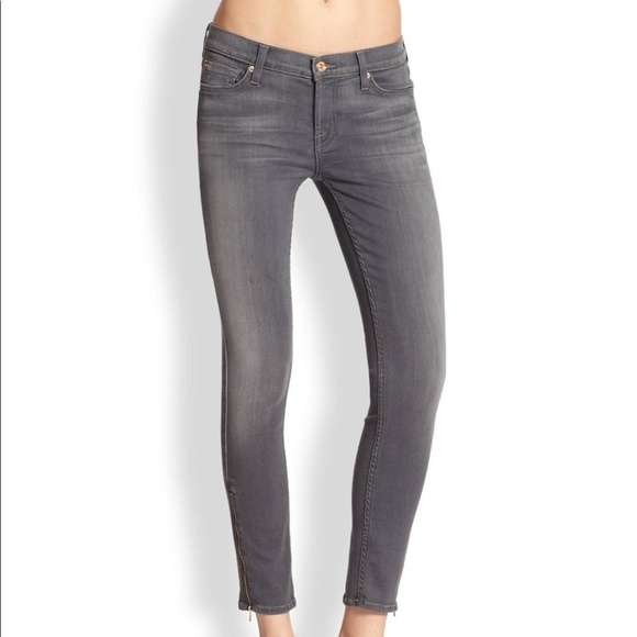 7 For All Mankind | Gwenevere Mid to Low Rise Grey Wash Skinny Jeans - Picture 1 of 12